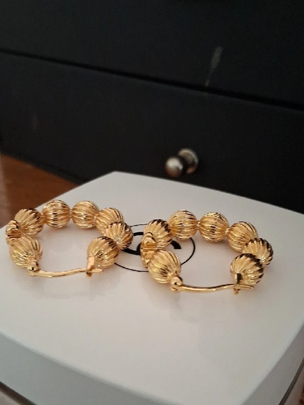 Tory Burch Gold Textured Bead Hoop Earrings